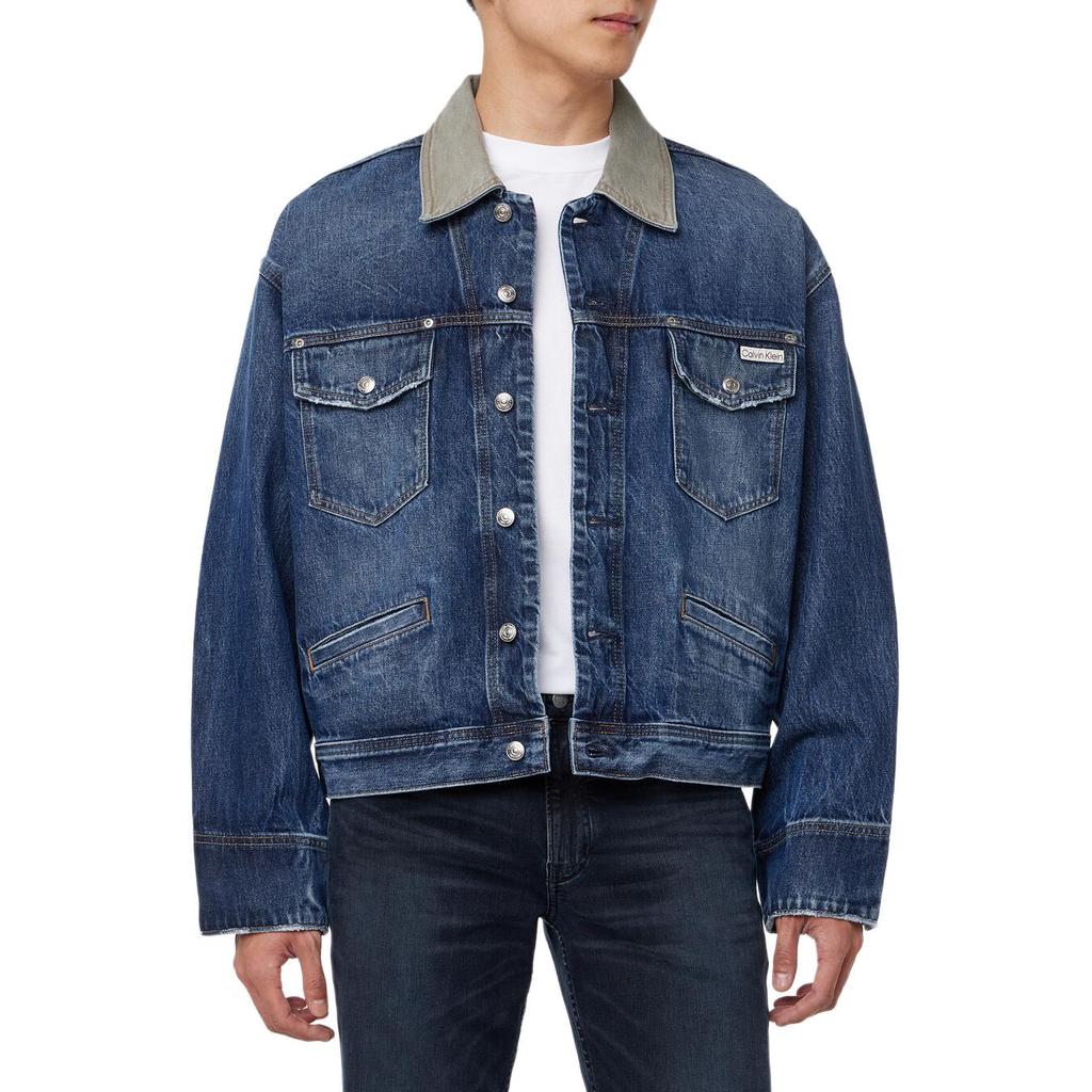 Calvin Klein 80s Casual Comfortable Simple Long Sleeve Denim Jacket Men jackets Dark-Blue 4RB990G-RG8