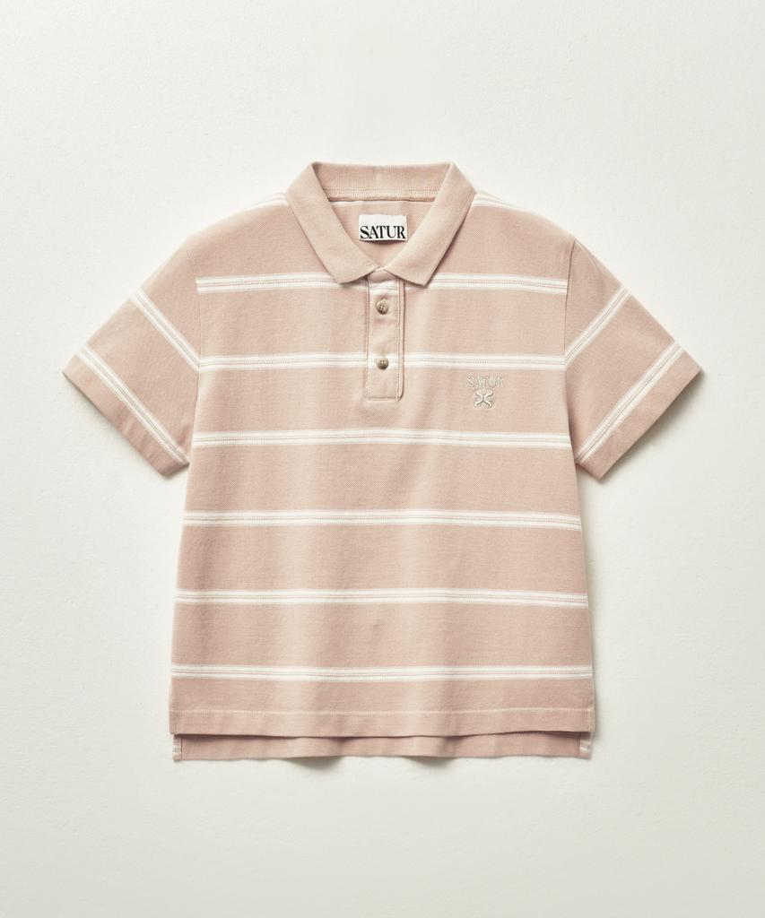 Seteo (W) Striped Pique Polo Short Sleeve T-Shirt Light Pink