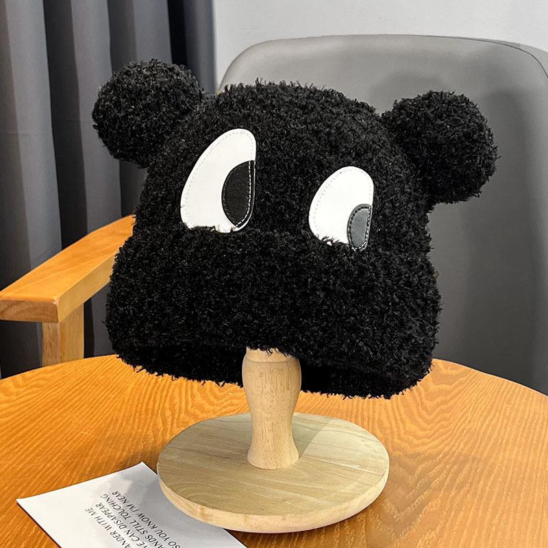Cute big-eyed puppy lamb wool wool hat women's autumn and winter warm versatile bear ears knitted hat
