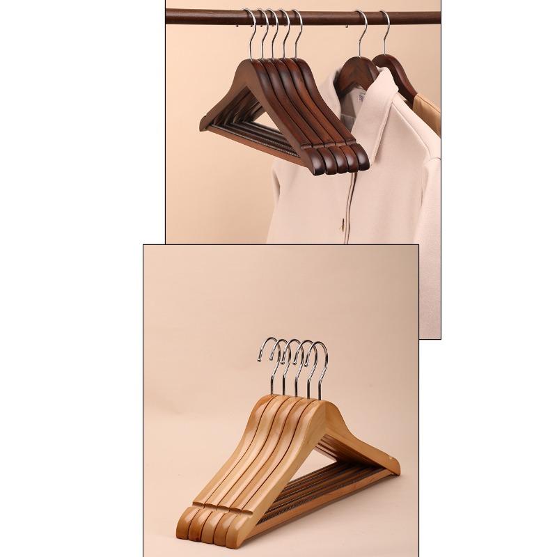 Wooden Hangers 5pcs Solid Wood Coat Hanger Heavy Duty, Smooth Finish High-Grade Wooden Clothes Hanger with Non Slip Pant Bar, 360° Swivel Hook
