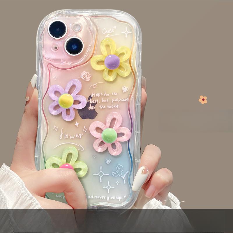 Applicable To Apple 14promax Mobile Phone Case IPhone 13/15 Color Three-dimensional Flower Chain 12 Transparent Silicone X