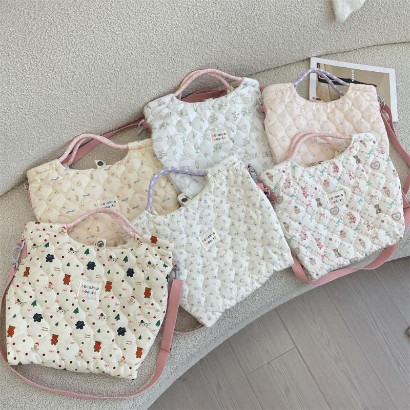 11 Autumn and Winter Quilted Quilted Cotton Cartoon Pattern Hand Bag Women's Hand Shoulder Crossbody Canvas Bag