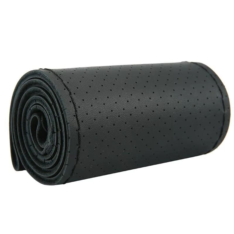 Perforated Genuine Leather Hand Stitched Car Steering Wheel Cover 38cm Steering Wheel Protector With Needle Thread