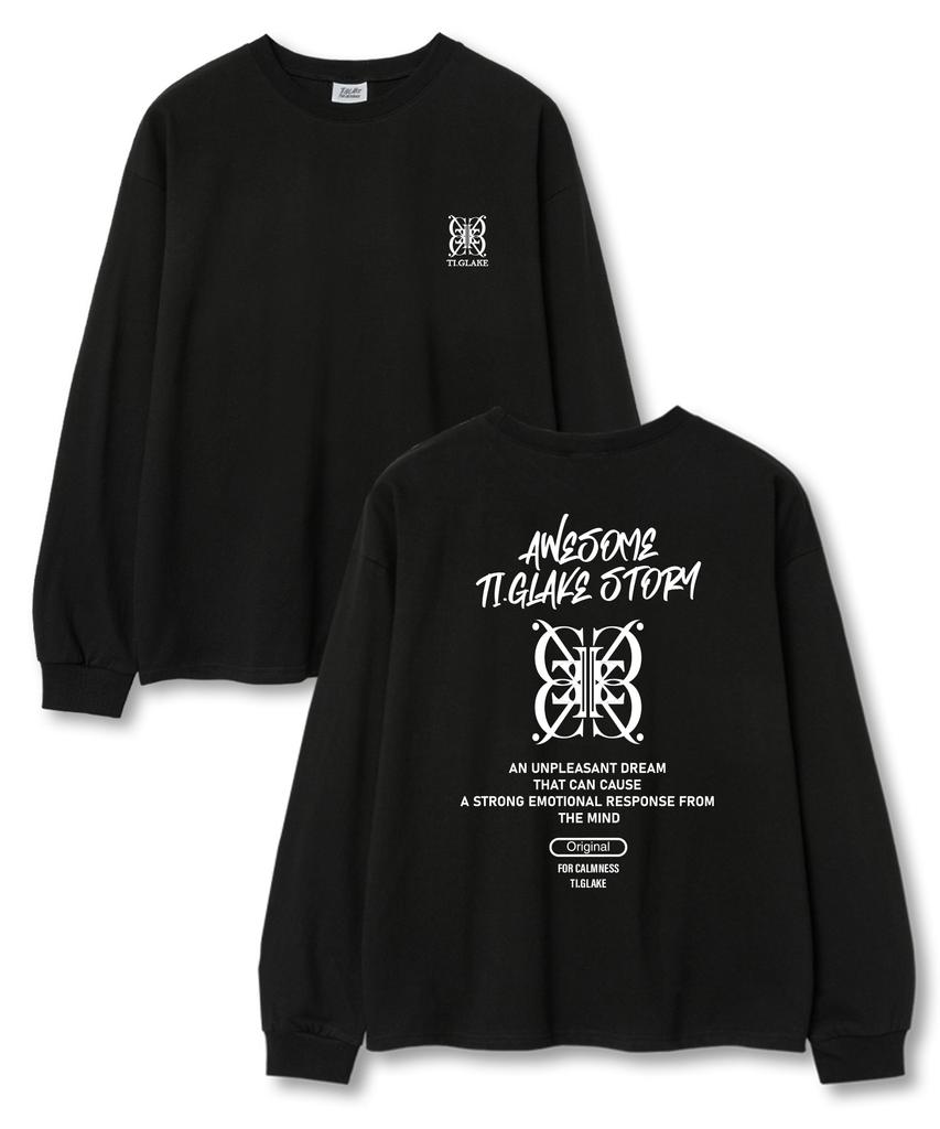 TI.GLAKE Big Logo Story Oversized Long Sleeve T-Shirt Black [Select Ribbed Sleeves]