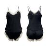 Lace lace suspenders shorts solid color suit summer loungewear sexy pajamas women