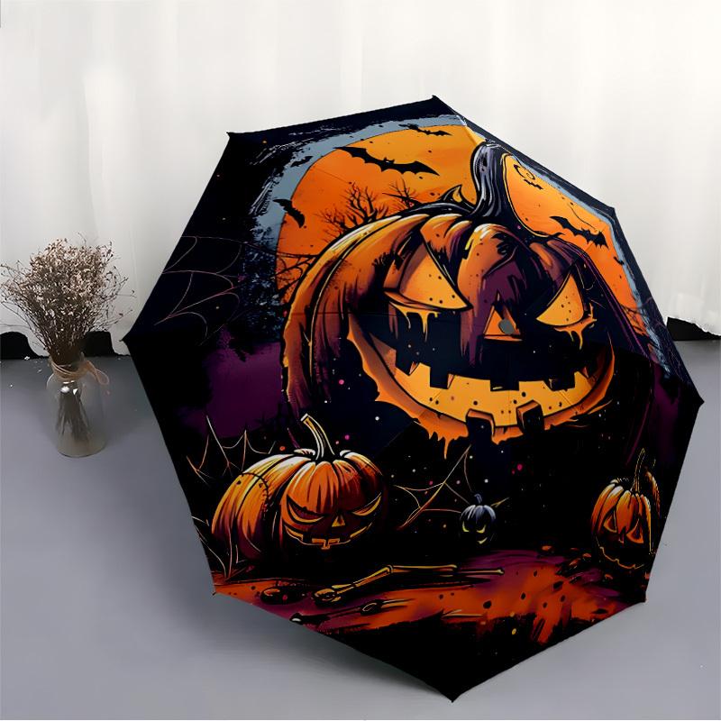 1pc Pumpkin Moon Automatic Folding Umbrella - Design, Durable Iron Frame for Travel, Outdoor, Beach Fashion Accessory A0920024