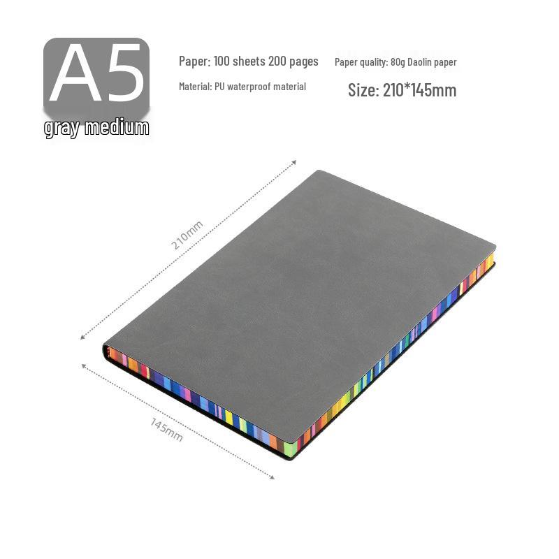 A5 Soft Cover Rainbow Edge Cute Leather Notebook - Custom Simple Color Edge Thickened Diary