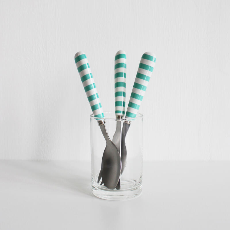 Retro Pattern Dessert Cutlery / Mint Stripe