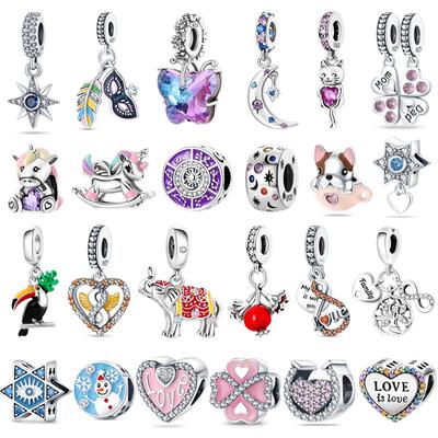 925 Sterling Silver Lucky Four Leaf Unicorn Papagal Colorful Pandantive noi Infinity Love Pink Heart Charms DIY