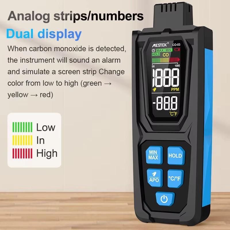 Professional CO Meter Carbon Monoxide Detector High Precision Sensor Professional Gas Analyzer Air Quality Tester Temperature and Humidity for Home