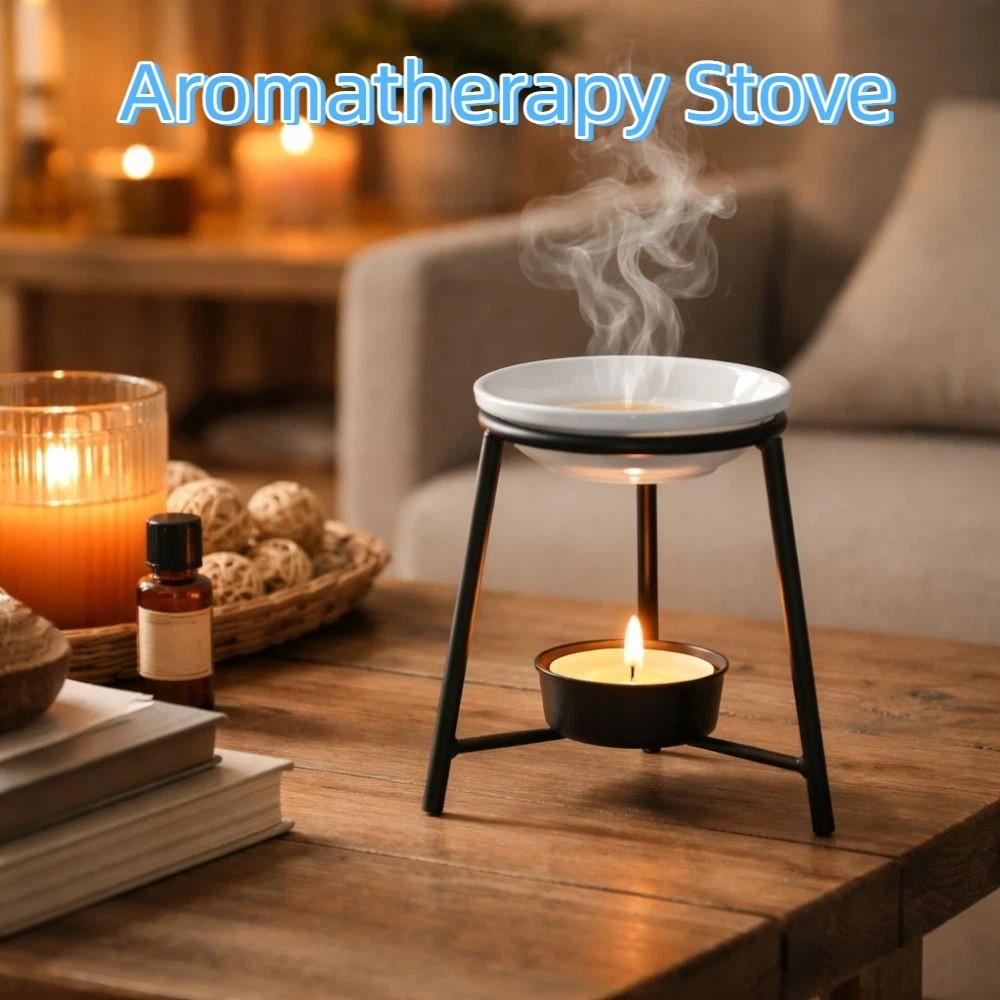 Iron Base Aromatherapy Stove Ceramic Bowl Aroma Diffuser Essential Oil Burner Spa Meditation