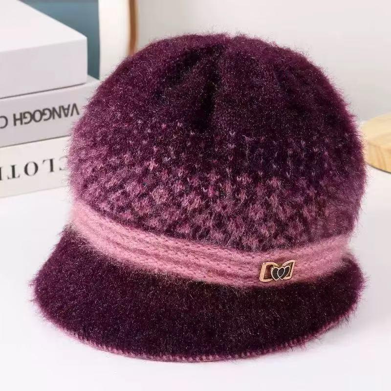 Fashion Outdoor Thickened Fleece Knitted Hat Winter Rabbit Fur Baseball Cap Warm Bow Basin Cap For Middle-Aged And Elderly