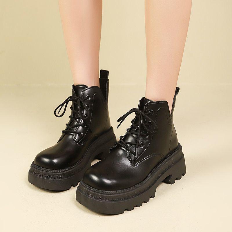 Thick-soled British Single Boots Ins2025 Summer New Laces Show Height Versatile Foreign Style Heightening Short Boots Martin Boots Women