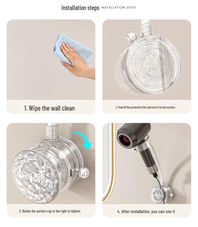 Hands-Free Suction Cup Hair Dryer Holder & Stand – No-Drill Bathroom Rack
