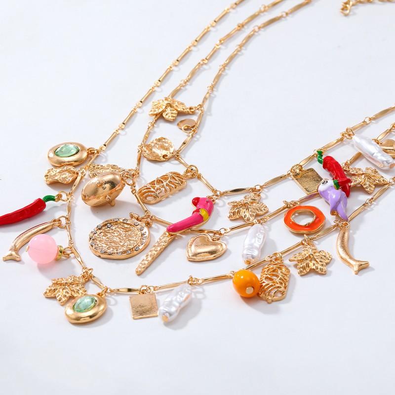 Handmade Layered Flower Starfish Chili Pearl-Style Necklace Set Women Beach Fashion Jewelry