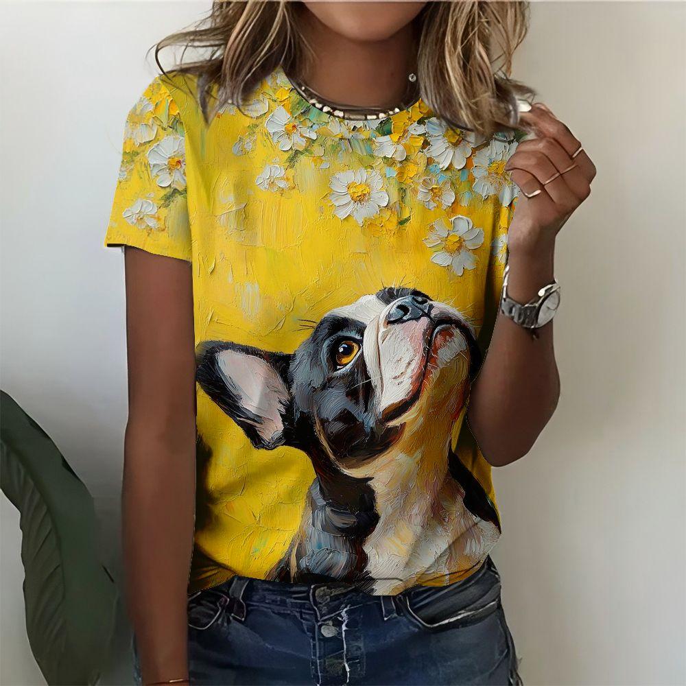 Cute Cat Dandelion T-Shirts Dog Animal 3D Print Women's Round Neck Short Sleeve T Shirt Tees Harajuku Y2K Tops Female Clothing