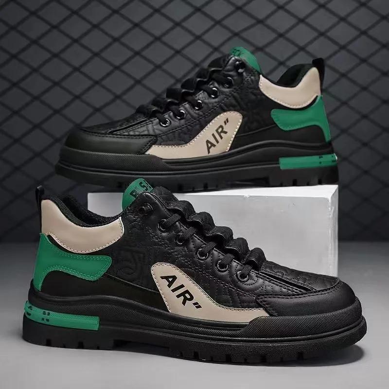 Fashion Thick Bottom Non-slip Male Footwear 2025 New Leather Casual Shoes Korean Breathable Work Shoes Trend Tenis Masculino Plate Shoes