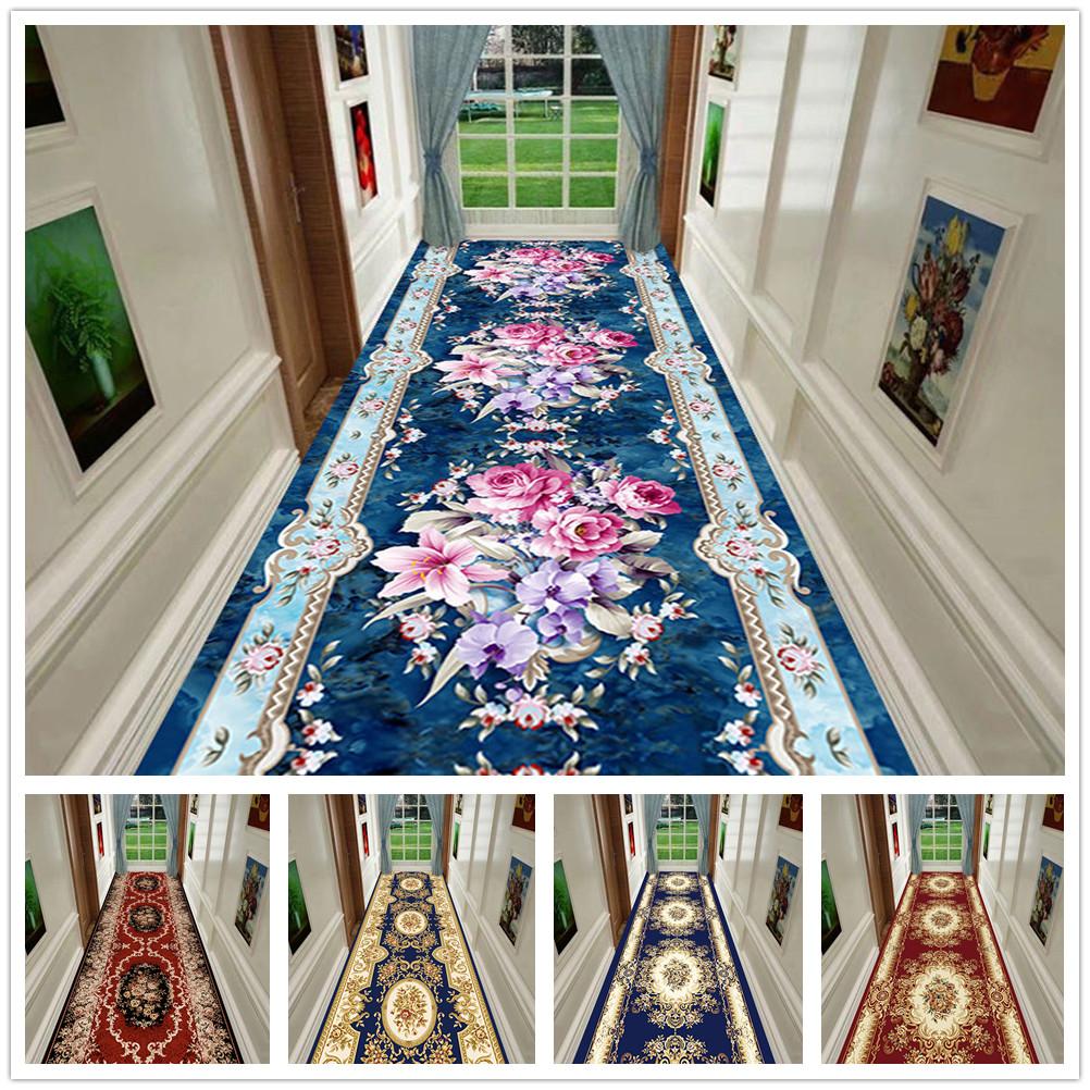 National Floral Living Room Area Rug European Corridor Hallway Carpet Bedroom Kitchen Floor Rug Anti-Skid Mat Entrance Doormat
