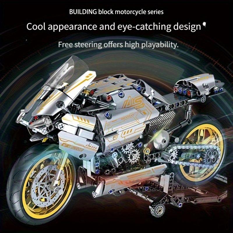 Non-Toxic 2431-Piece White Gold Motorcycle Building Blocks Easy Assembly Gift For Ages 14+