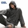 Men's Distressed Hoodie 2026 Vintage Washed Heavyweight Oversized Streetwear Pullover with Pocket