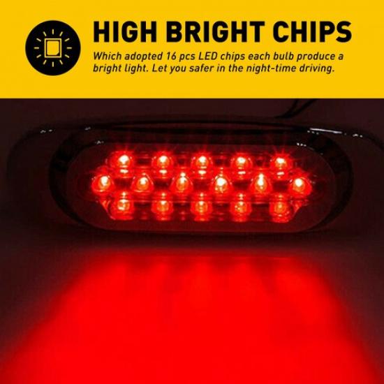 2x Red 16 LED Oval Side Marker Lights Truck Trailer Clearance Light Waterproof