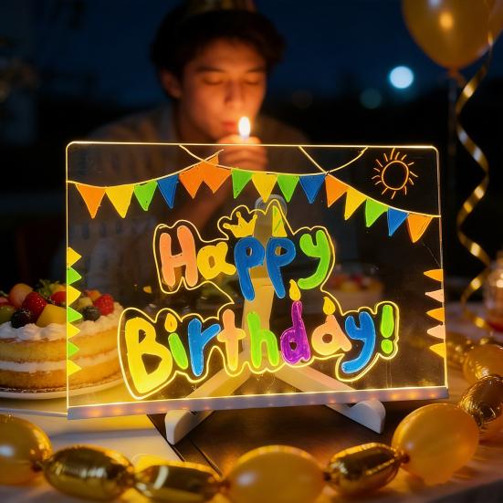 LED Note Board with Colors Light-Up Message Board Acrylic Dry Erase Board with Light Kids Adults Writing Drawing Board with Stand
