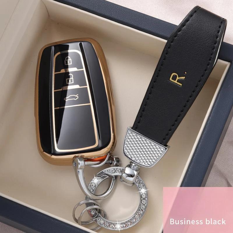 

Leather keychain+Fashion TPU Car Key Case Full Cover Shell Fob For Toyota Camry Corolla CHR Prius C-HR RAV4 Land Cruiser Prado