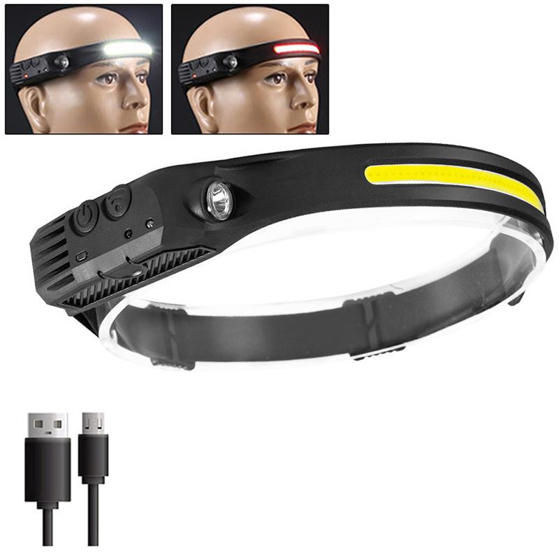 LED COB Induction Headlamp USB Rechargeable Light with Built in Battery Multiple Lighting Modes Lamp for Outdoor Camping Fishing