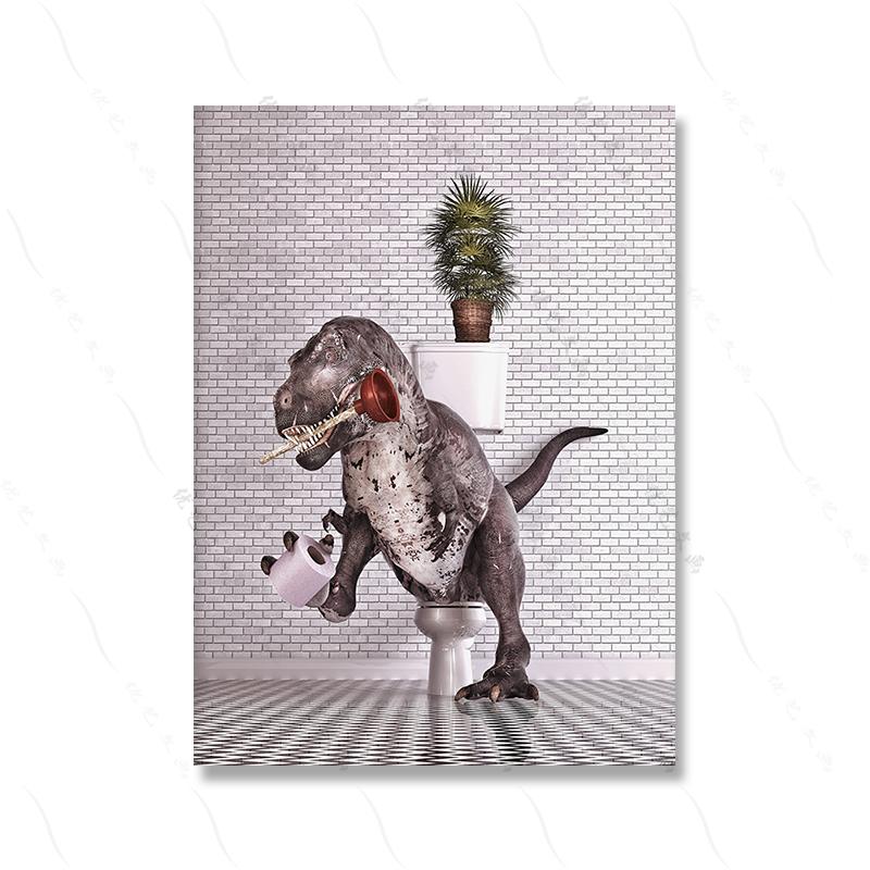 Tier Retro Bad Toilette Wand Kunst Leinwand Malerei Lustige Panda Dinosaurier Flamingo Badewanne Poster Druck Kinderzimmer Wohnkultur