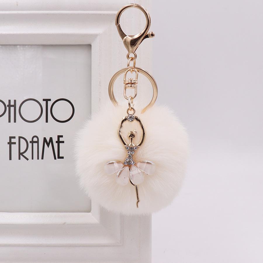 Ballet Dancing Girl Keyring Cute Fluffy Pompom Rhinestone Car Handbag Motorcycle Pendant Accessorie Keychain Retail Wholesale