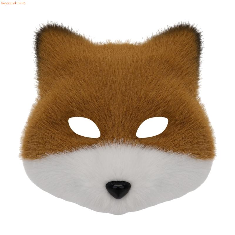 Q5WE Animal Half Face Mask Foxes Wolf Mask Plush Cats Half Face Mask Halloween Cosplay Party Costumes Props for Women Men
