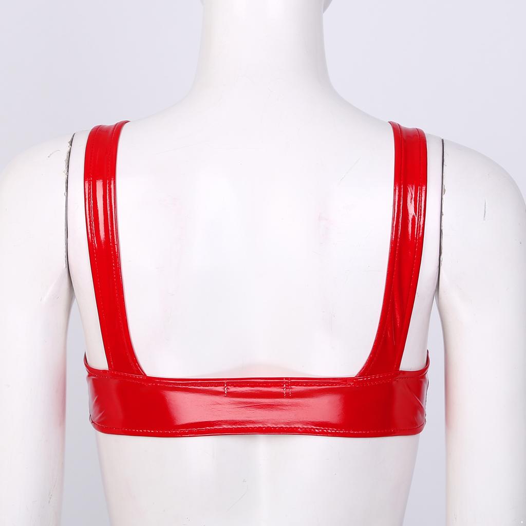 Womens Wet Look PVC Leather Bralette Wireless Bikini Bra Tops Nightwear Tank Crop Tops