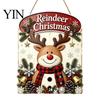 Vintage Style Seasonal Home Accents Christmas Wooden Hanging Sign, Rustic Holiday Wall Decor with Santa Claus Door Hanger Reindeer And Snowman