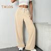 Women Pants Elastic High Waist Adjustable Drawstring Straight Wide Leg Trousers with Pockets Solid Color Casual Pants