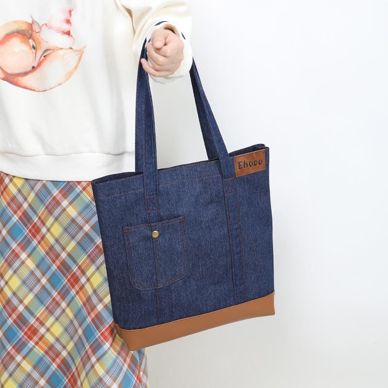 Bolsa de Ombro Jeans Bolsa de Estudante Universitária Bolsa Tote Bolsa Feminina Bolsa de Lona de Grande Capacidade
