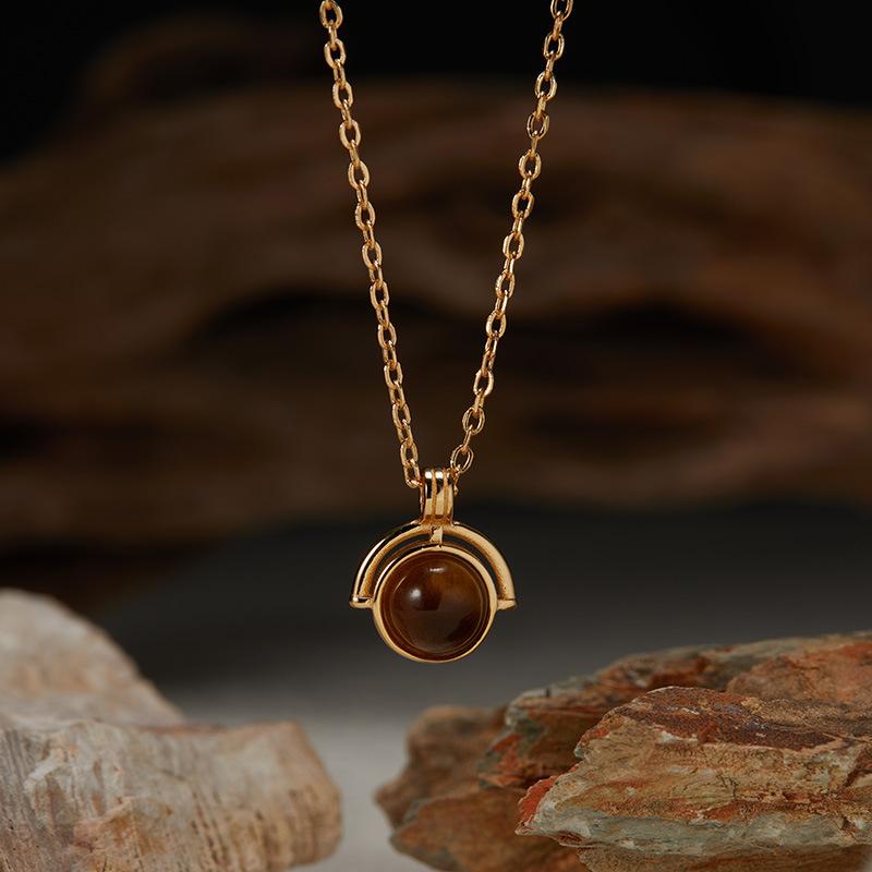Simple And Stylish Design Colored Treasure Necklace Women'S S925 Sterling Silver Natural Red Agate Tiger Eye Aquamarine Moonstone Pendant