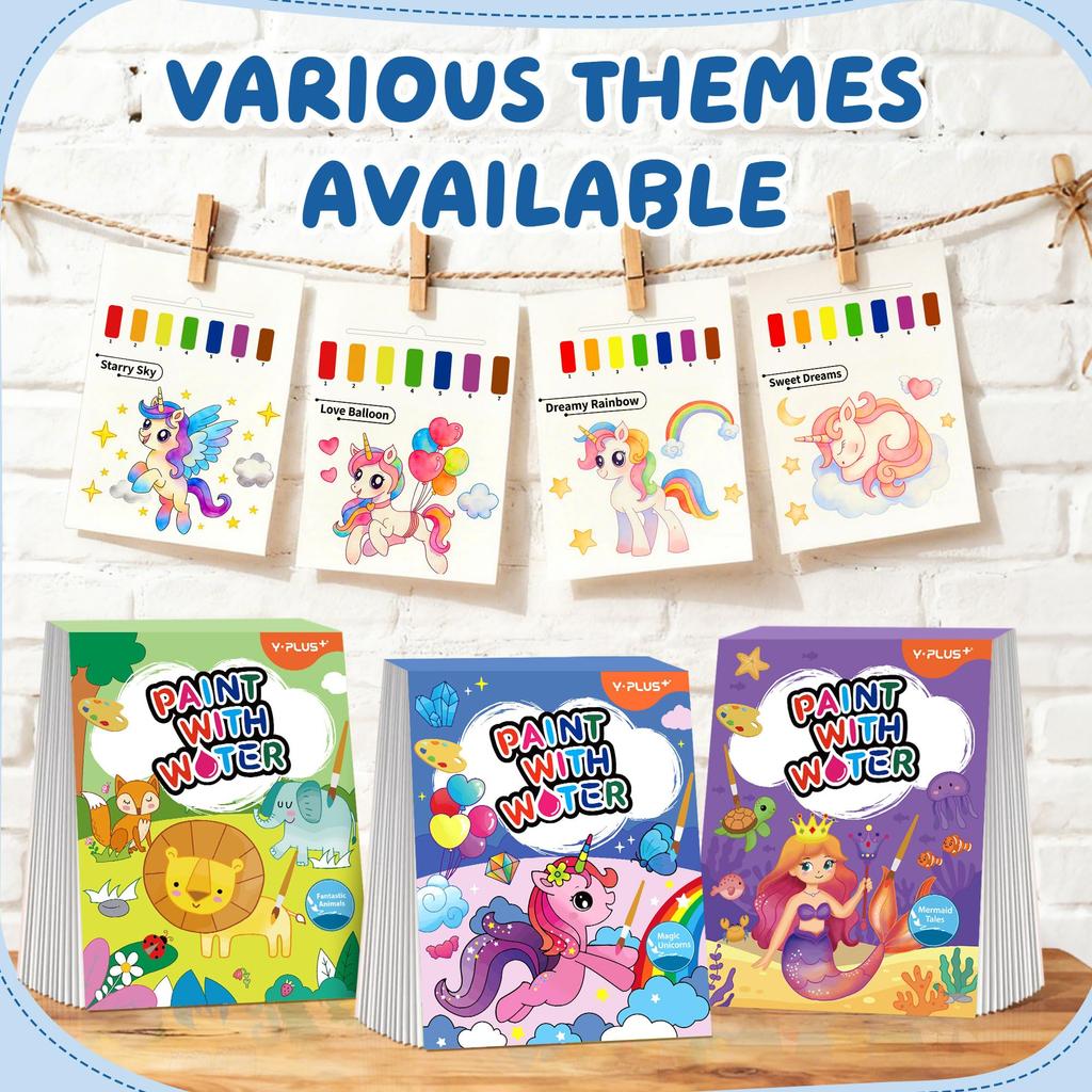 YPLUS Watercolor Painting Book for Toddlers Reusable Watercolor Paper Includes Brush Painting and Craft Gift Unicorn (Ages 3+) - - - -