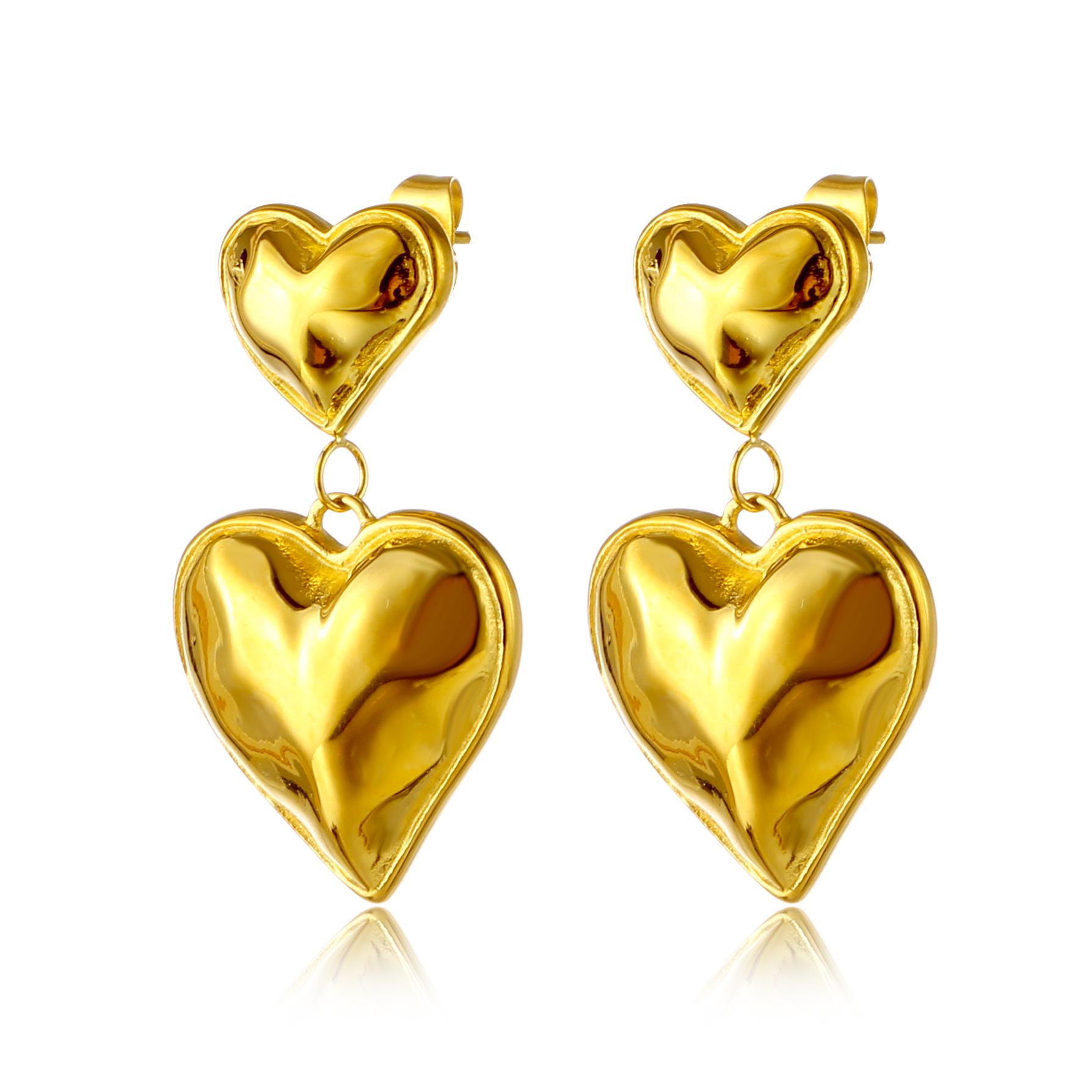 

Double Heart Stud Earrings - Retro Hong Kong Style, Spring/Summer Trend 18K золотой