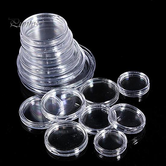 Coin Protector 10Pcs Clear Transparent Plastic Round Display Case Capsule Collecting Storage Box Holder