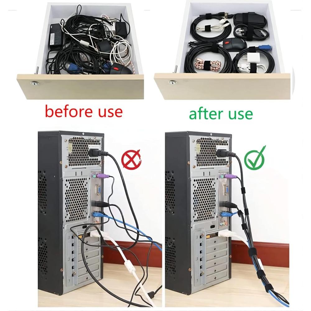 Nylon Hook Loop Cable Straps Reusable Fastening Tape Cable Ties Cord Organizer Double-Sided Hook and Loop Self-adhesive Tape