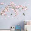 Ramo di Albero di Ciliegio Adesivi Murali Fiori Rosa Uccelli Adesivi Murali Camera da Letto Soggiorno Divano TV Sfondo Decorazione Murale