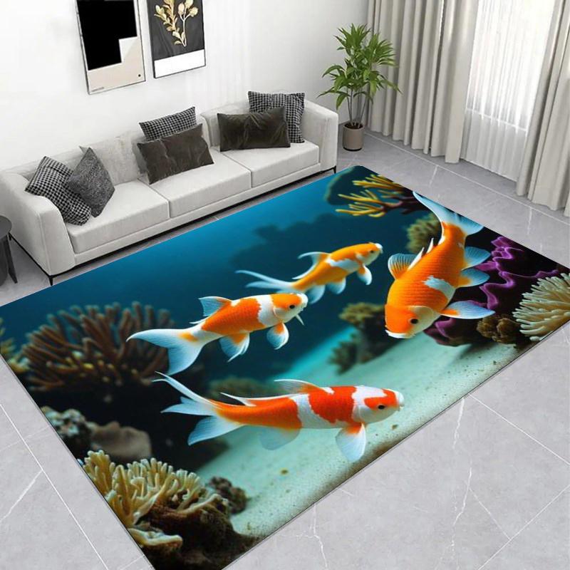 Underwater Koi Fish Carpet, Lucky Area Rug, Non-slip Floor Mat for Home Decor 40x60cm( 15x23in )