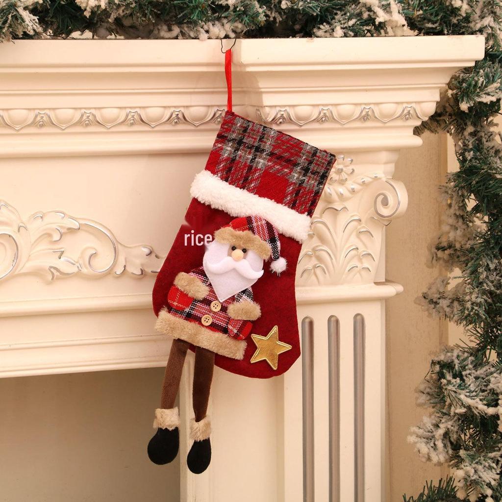 Cross-Border Plaid Christmas Stocking & Candy Bag Ornament for Kids