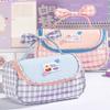 Gingham Print Stationery Bag Bow Handle Pencil Pouch Multi-Functional Pencil Case  Students