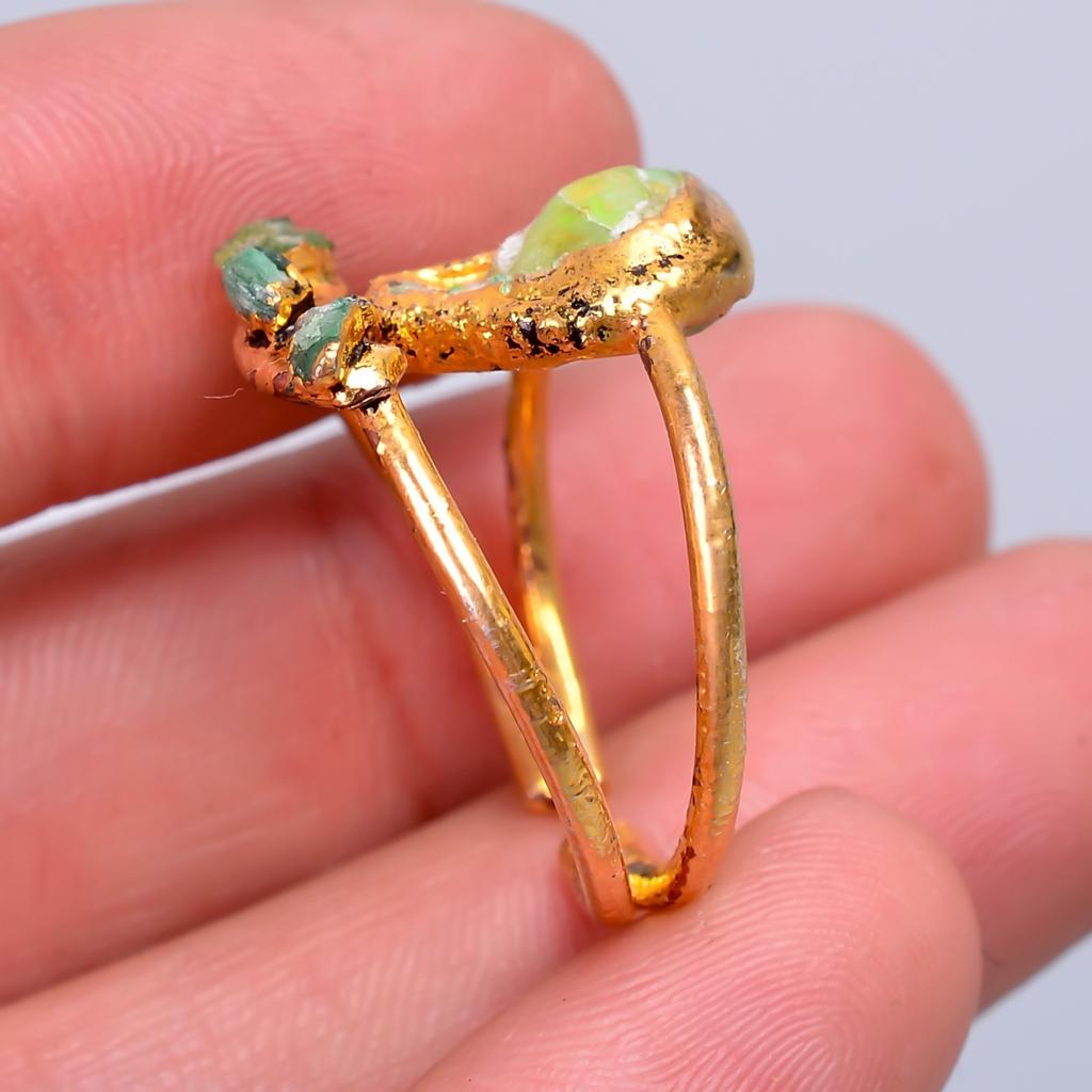 Natural Ethiopian Opal Gold Plated Wife Gift Eternity Electroformed Ring Jewelry V-60