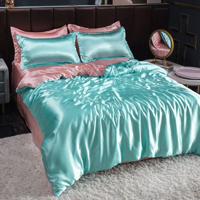 Summer Ice Silk Duvet Cover Set Double Sided Soft Smooth Luxury Bedding for Single Person Dormitory