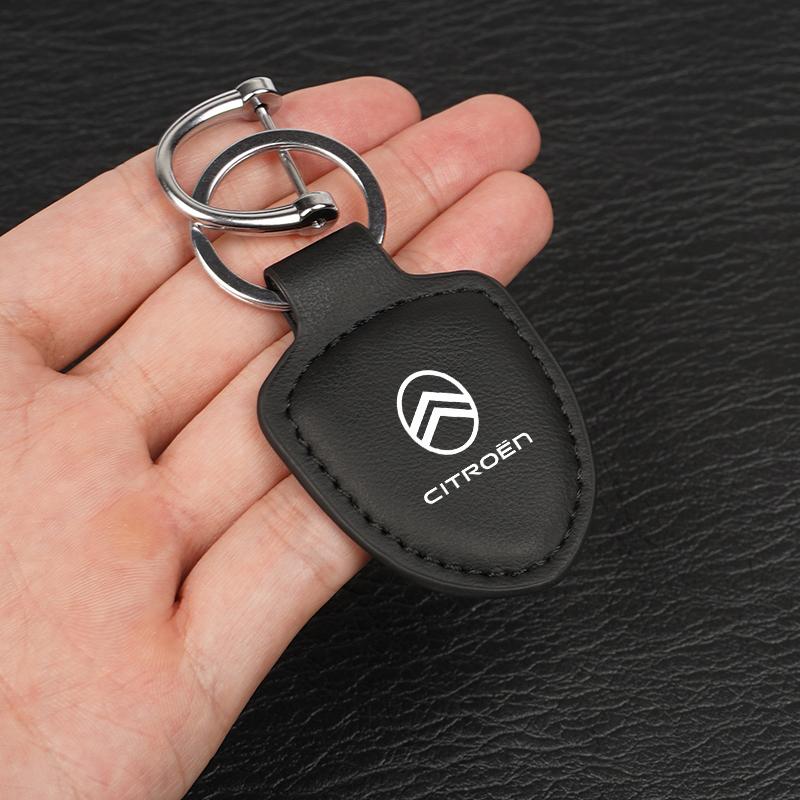 Leather Car Emblem Pendant Keychain Key Ring Accessories For Citroen C3 C5 C5X C4 e-C4 X e-C3 C-Elysee Berlingo C1 C-Crosser C6