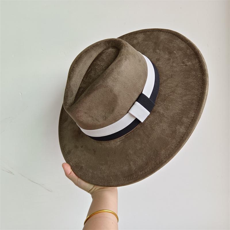 Elastisches Band Buntes Wildlederhut Herbst und Winter Damenfilzhut Breitkrempiger Hut Britischer Stil Retro Herrenhut Gorras Hombre