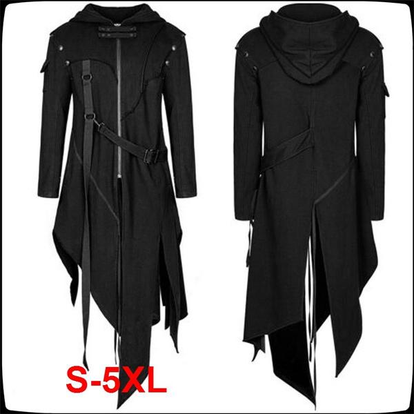 Men's Punk Hooded Jacket Black Gothic Retro Cosplay Hoodie Halloween Costume