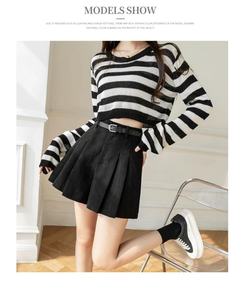Women's High Waist Corduroy A-line Pleated Culottes Winter Shorts 2024